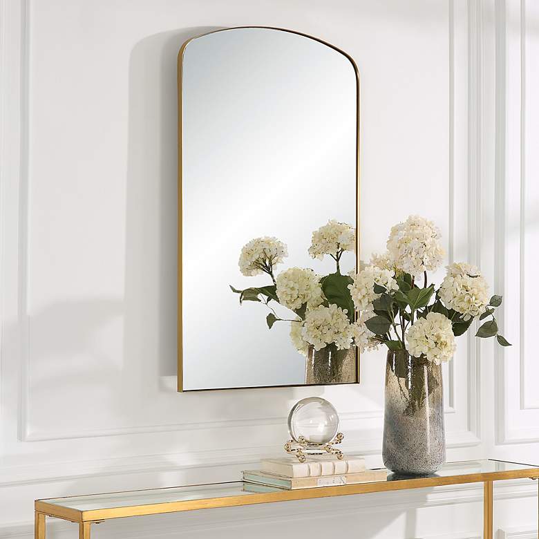 Image 1 Uttermost Tordera Brass 24 inch x 40 inch Arch Wall Mirror in scene