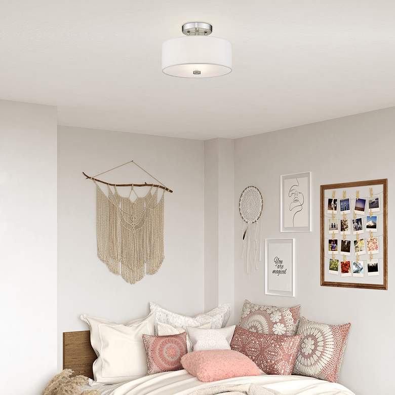 Image 1 Meridian 11" Wide Brushed Nickel Drum Ceiling Light in scene