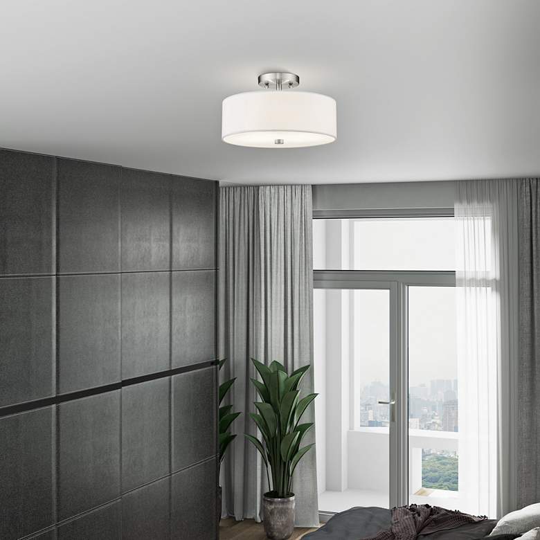 Image 1 Meridian 13" Wide Brushed Nickel Drum Ceiling Light in scene