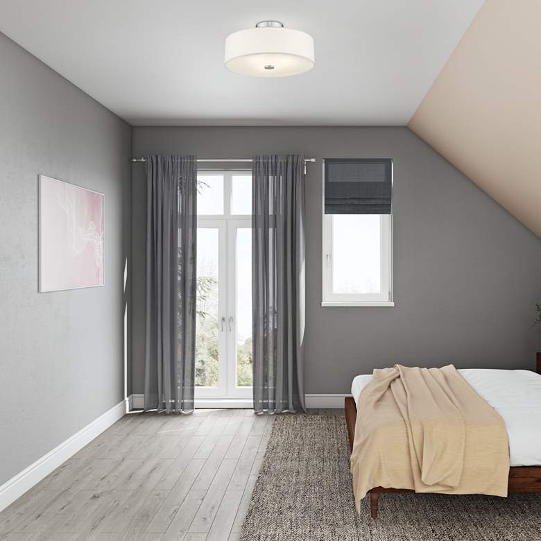 Image 1 Meridian 15" Wide Brushed Nickel Drum Ceiling Light in scene