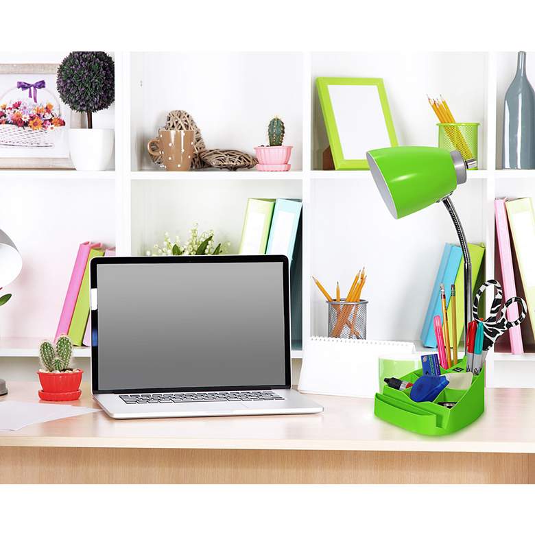 Image 1 LimeLights Green Gooseneck Organizer Desk Lamp with USB Port in scene