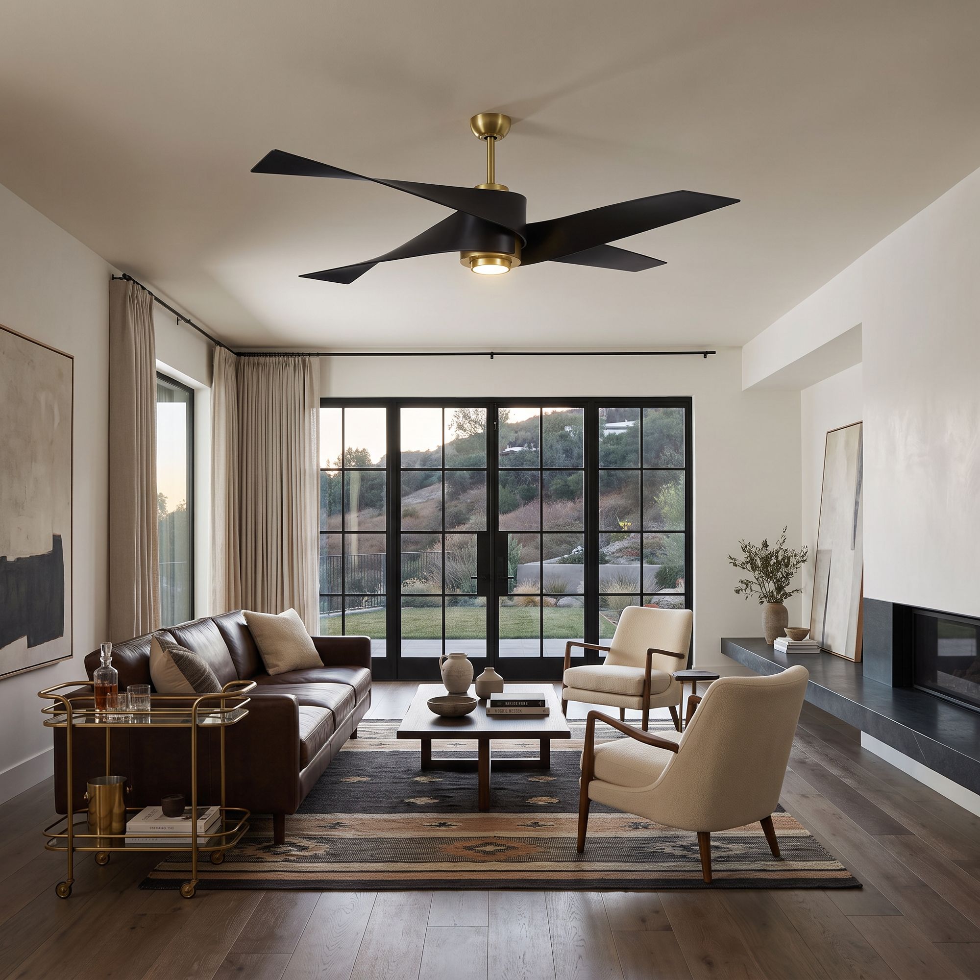 Image 1 Minka Aire Artemis IV 64-inch LED Soft Brass and Matte Black Ceiling Fan in scene