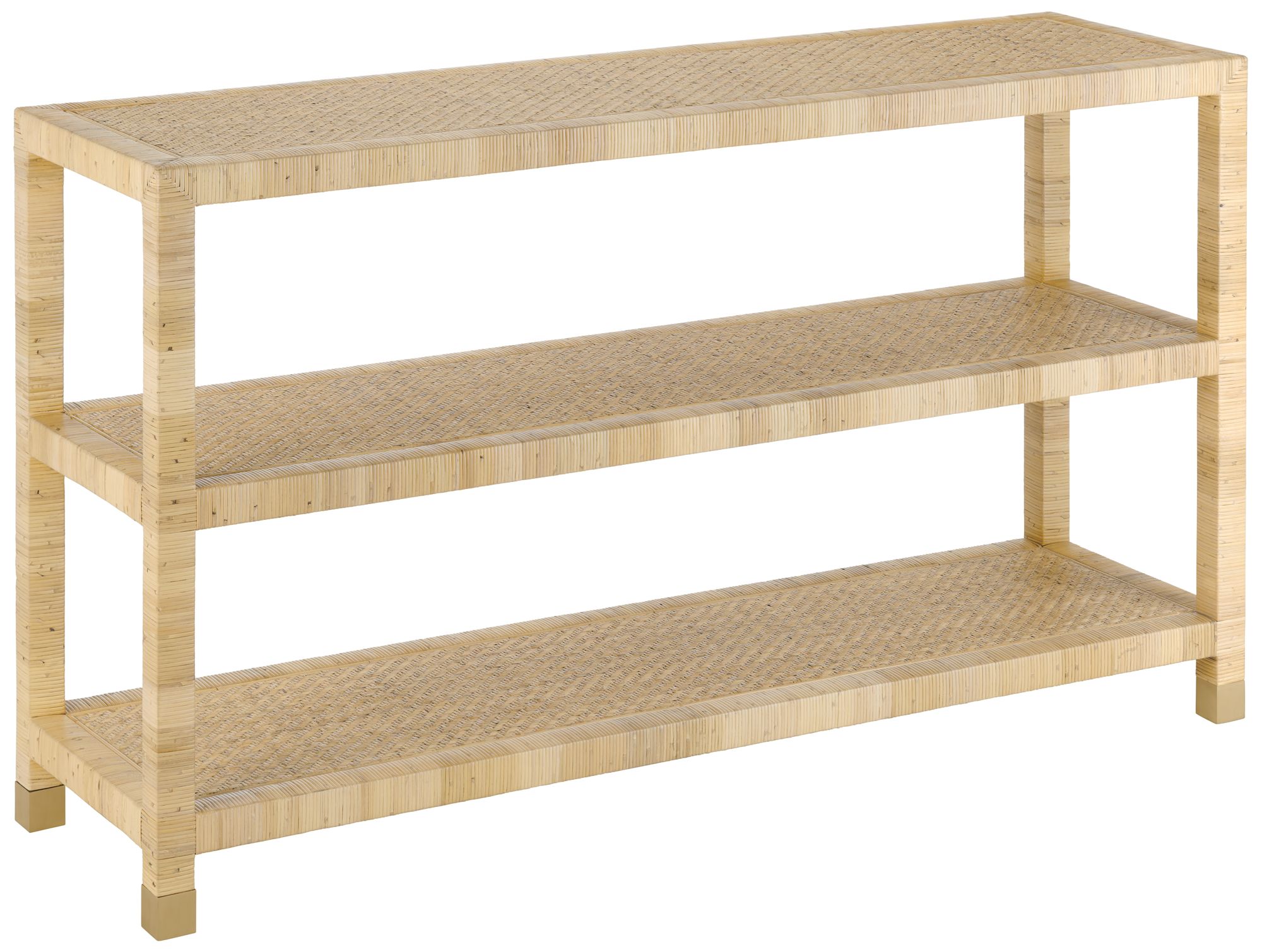 Thumbnail1 of 59.75 in. Tan Raffia 3 Shelf Accent Console_Sofa Table