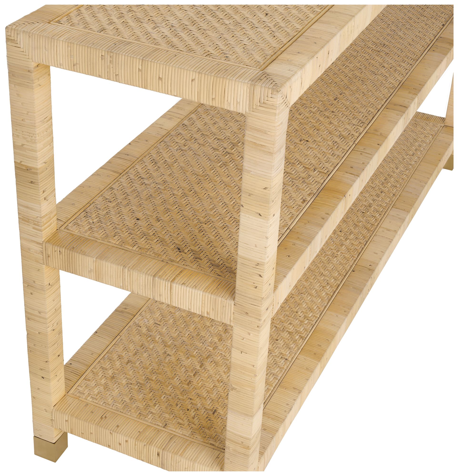 Thumbnail3 of 59.75 in. Tan Raffia 3 Shelf Accent Console_Sofa Table more views