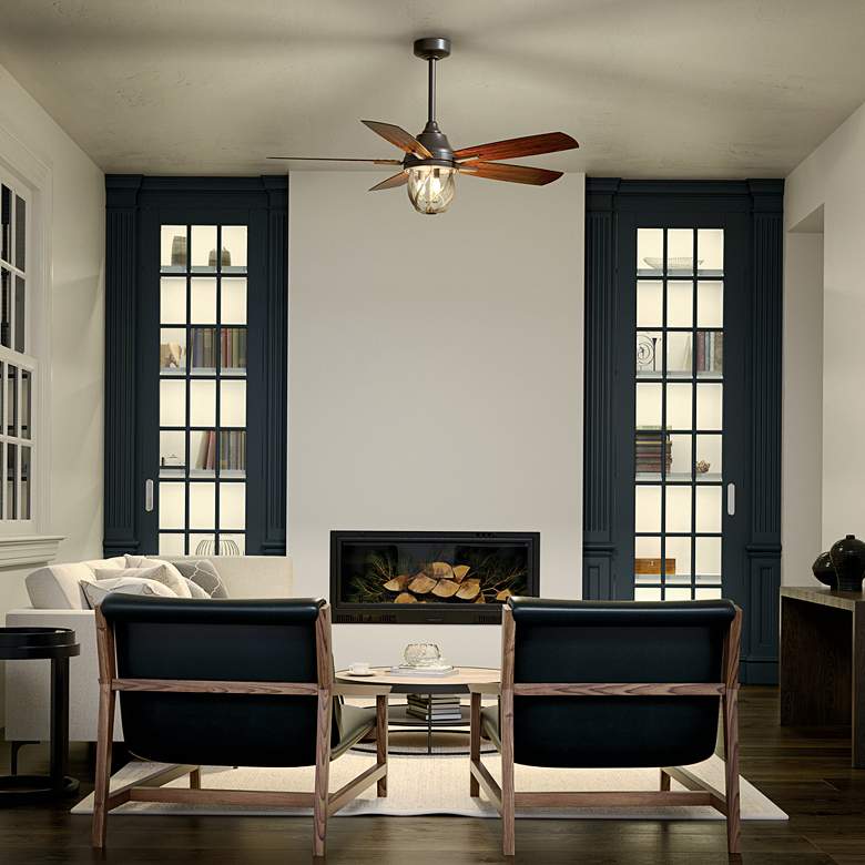Image 1 52 inch Kichler Lydra Olde Bronze Damp Rated LED Ceiling Fan with Remote in scene