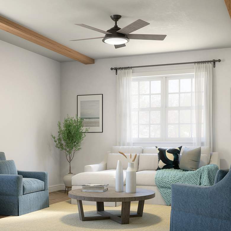Image 1 56 inch Kichler Verdi Olde Bronze Damp Rated LED Ceiling Fan with Remote in scene