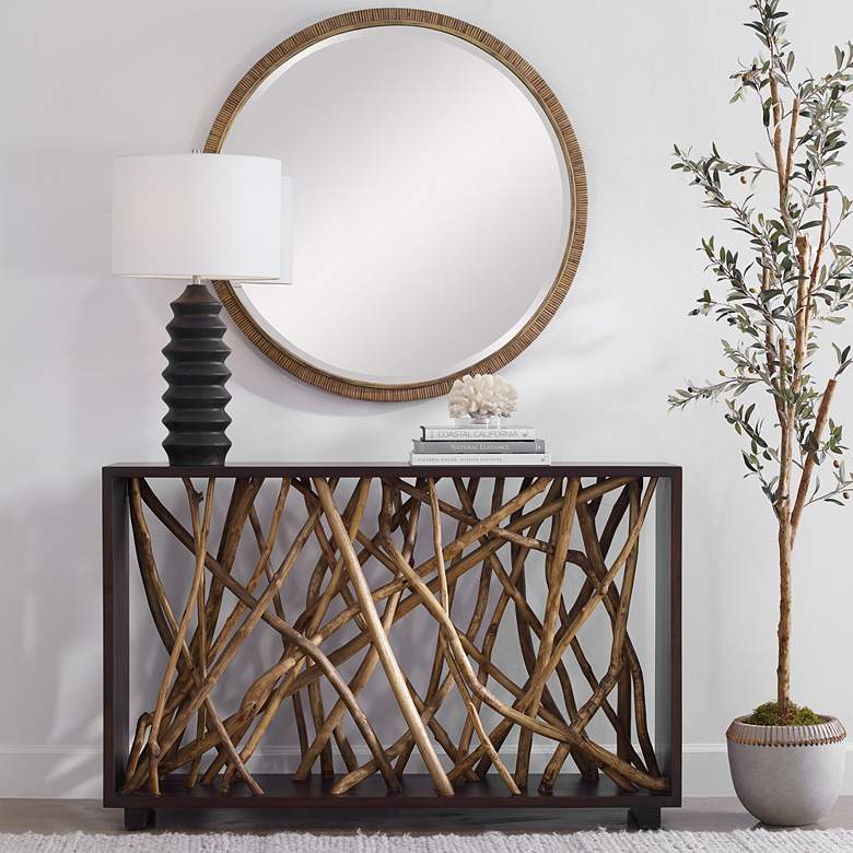 Image 1 Uttermost Teak Maze 54" Wide Walnut Wood Console Table in scene