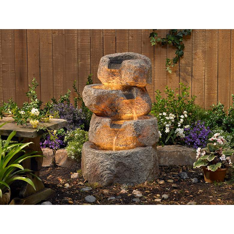 Image 1 Glacial Rock Zen 30 inch High Water Fountain with LED Lights in scene