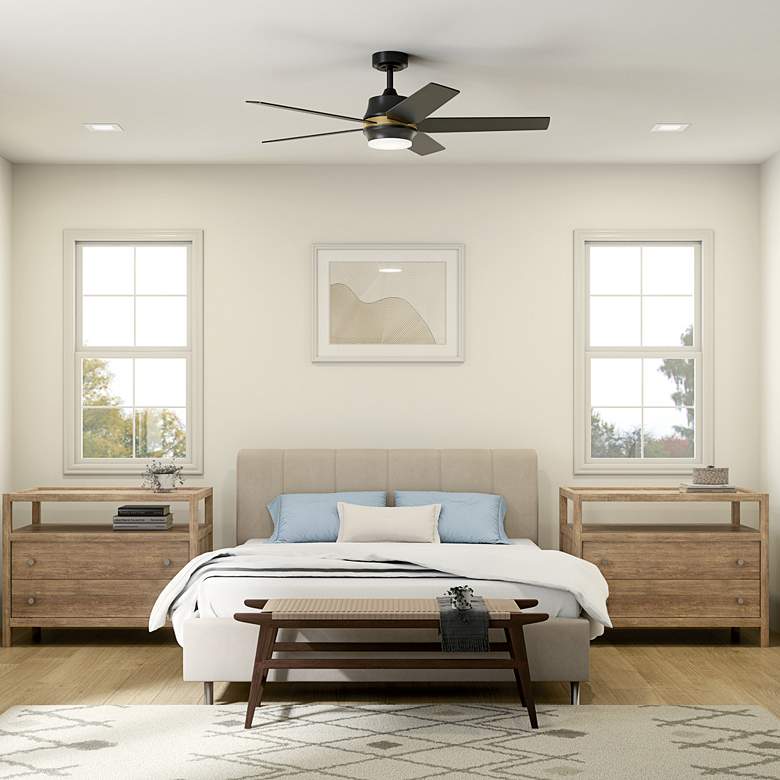 Image 1 52" Kichler Maeve Satin Black LED Ceiling Fan with Remote in scene