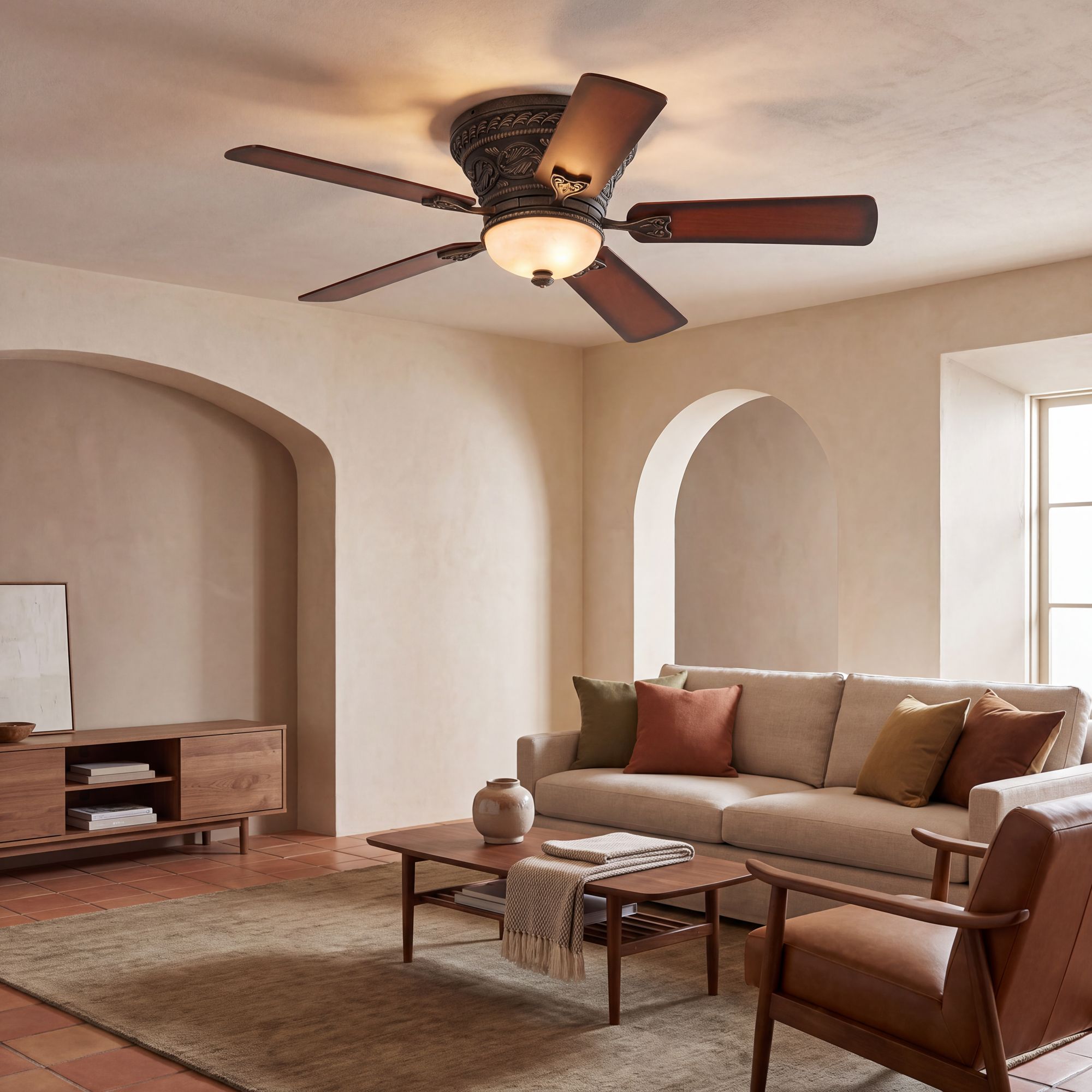Image 1 52" Casa Vieja Ancestry Bronze Hugger LED Ceiling Fan with Remote in scene