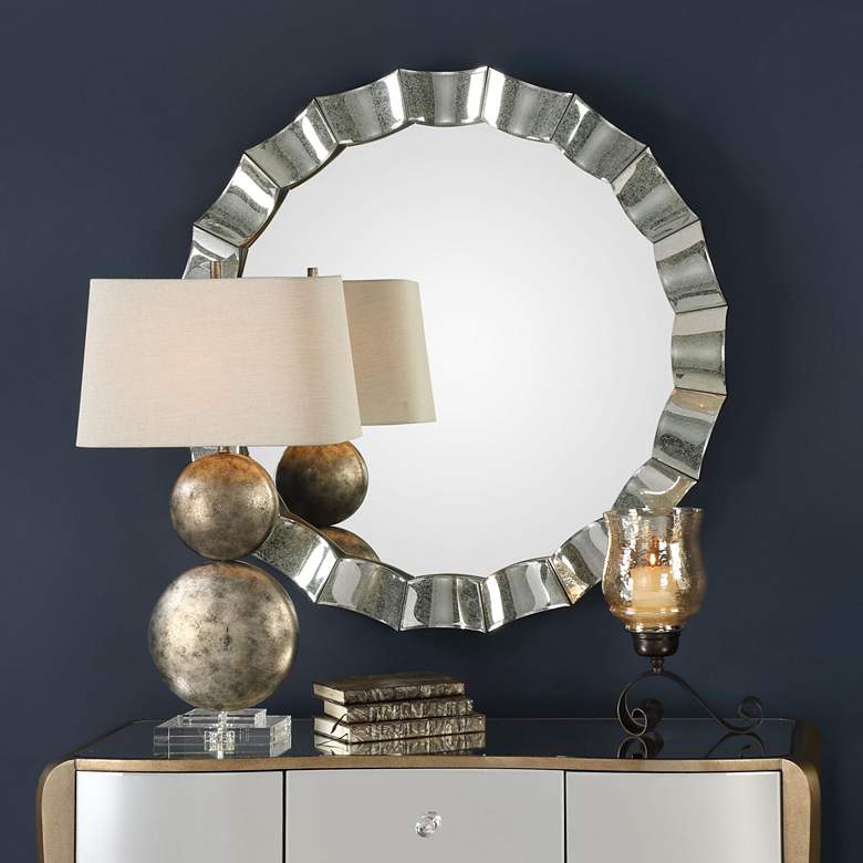 Image 1 Uttermost Sabino Antiqued Mirrored 39 inch Round Wall Mirror in scene