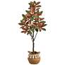 5ft. Artificial Fall Magnolia Tree with Handmade Jute &#38; Cotton Basket