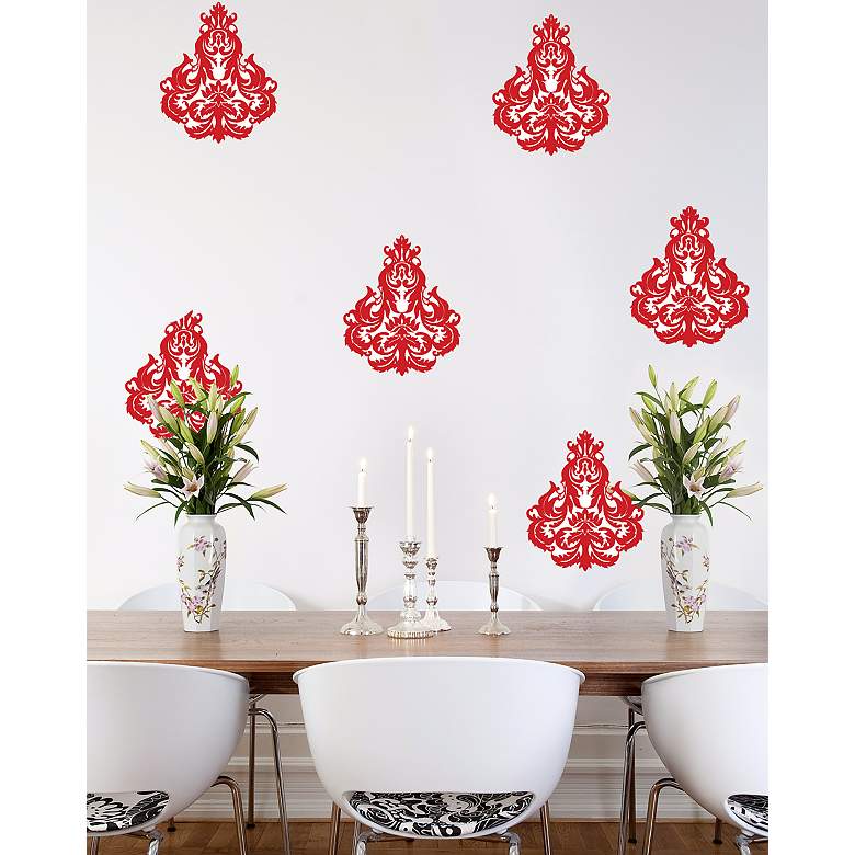Image 1 Brocade Red and White Wall Decal in scene