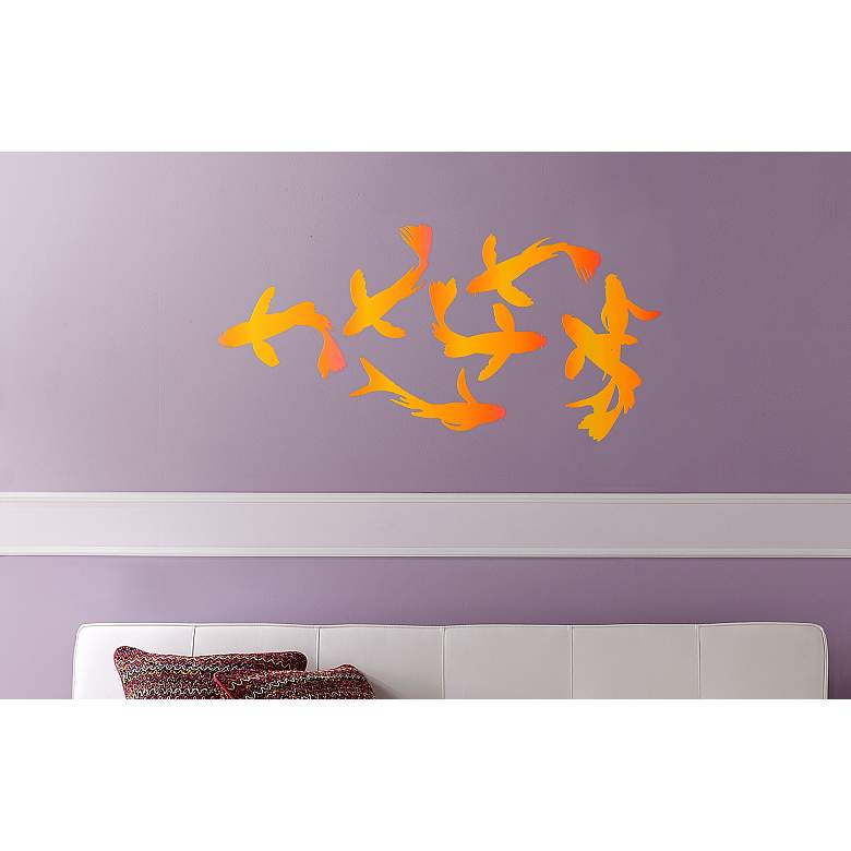 Image 1 Set of 6 Koi Fish Orange Wall Decals in scene