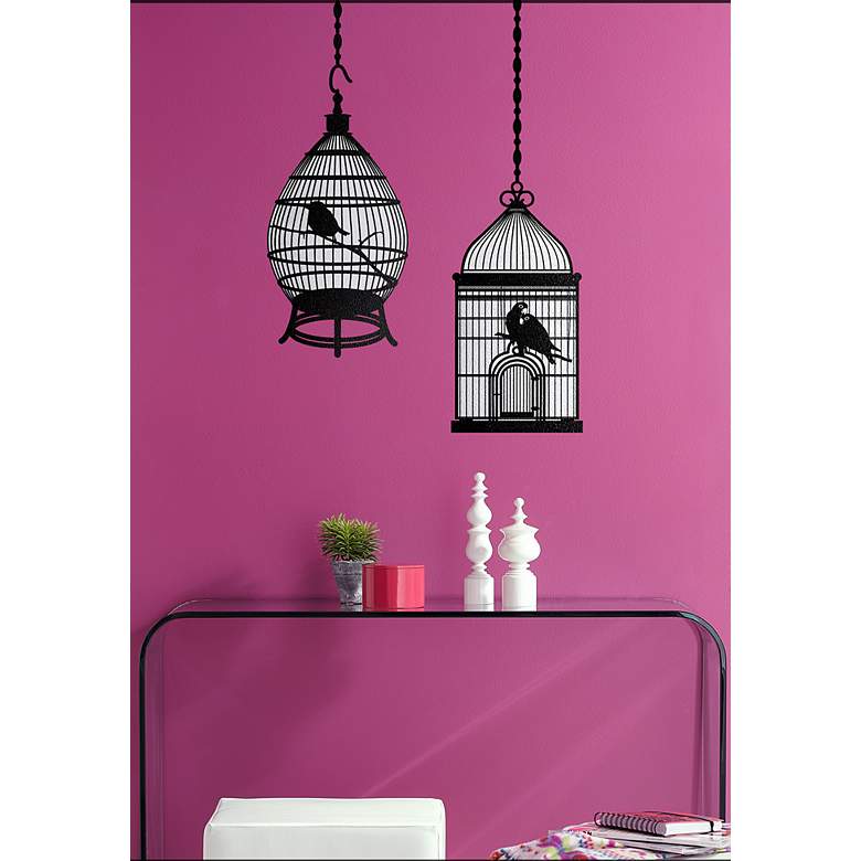 Image 1 Round Bird Cage Black Wall Decal in scene