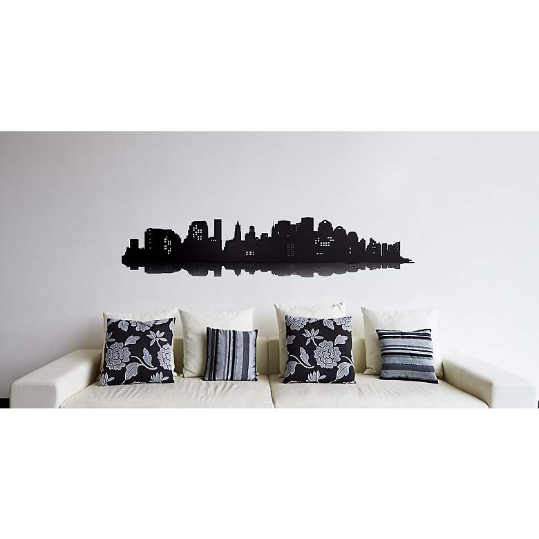 Image 1 Black Cityscape Wall Decal in scene