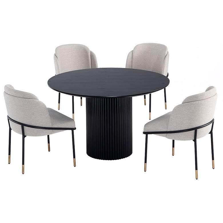 Image 1 5pc Hathaway 47.24 Round Dining Set in Black w/4 Flor Chairs in Wheat