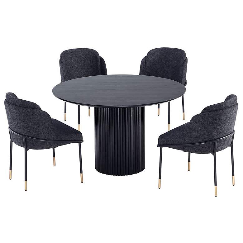 Image 1 5pc Hathaway 47.24 Round Dining Set in Black w/4 Flor Dining Chairs