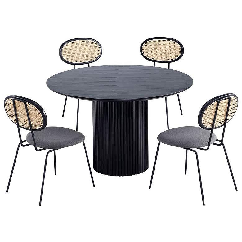 Image 1 5pc Hathaway 47.24 Round Dining Set in Black with 4 Jardin Dining Chairs