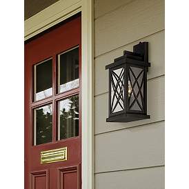Image1 of Woodland Park 15" High Black Finish Dusk to Dawn Outdoor Porch Light in scene