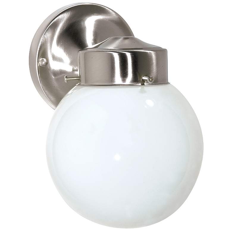 Image 1 6" Brushed Nickel 1 Light Outdoor Wall with White Glass