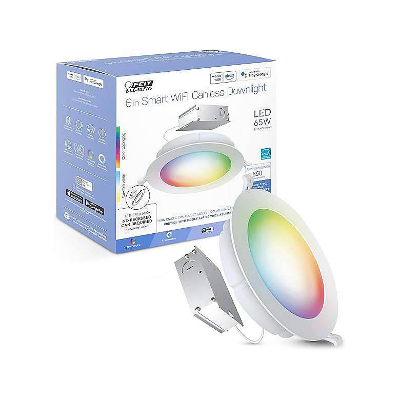 Image 1 6" White 15-Watt LED RGBW Smart Can Less Recessed Downlight