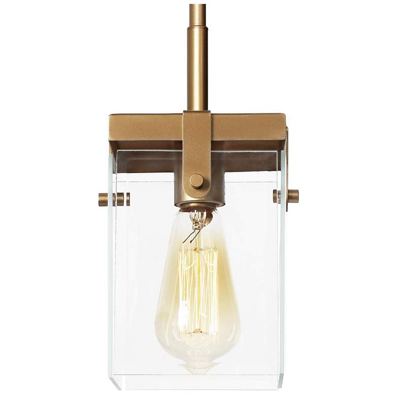 Image 1 6" Wide Brass Rectangle Clear Glass Pendant