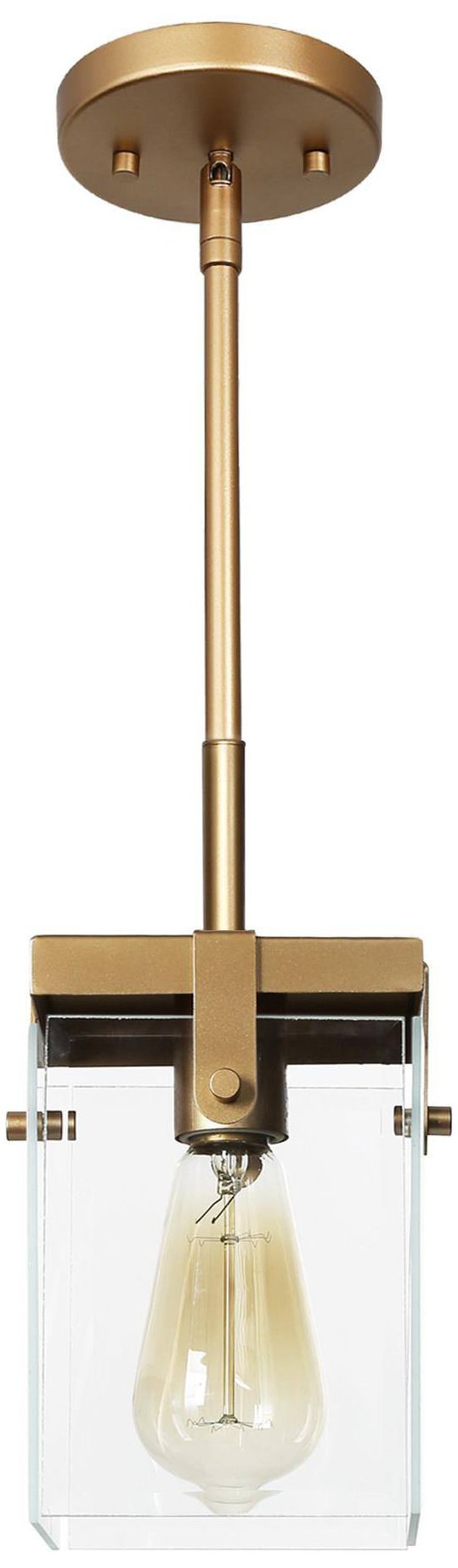 Image 2 6" Wide Brass Rectangle Clear Glass Pendant more views