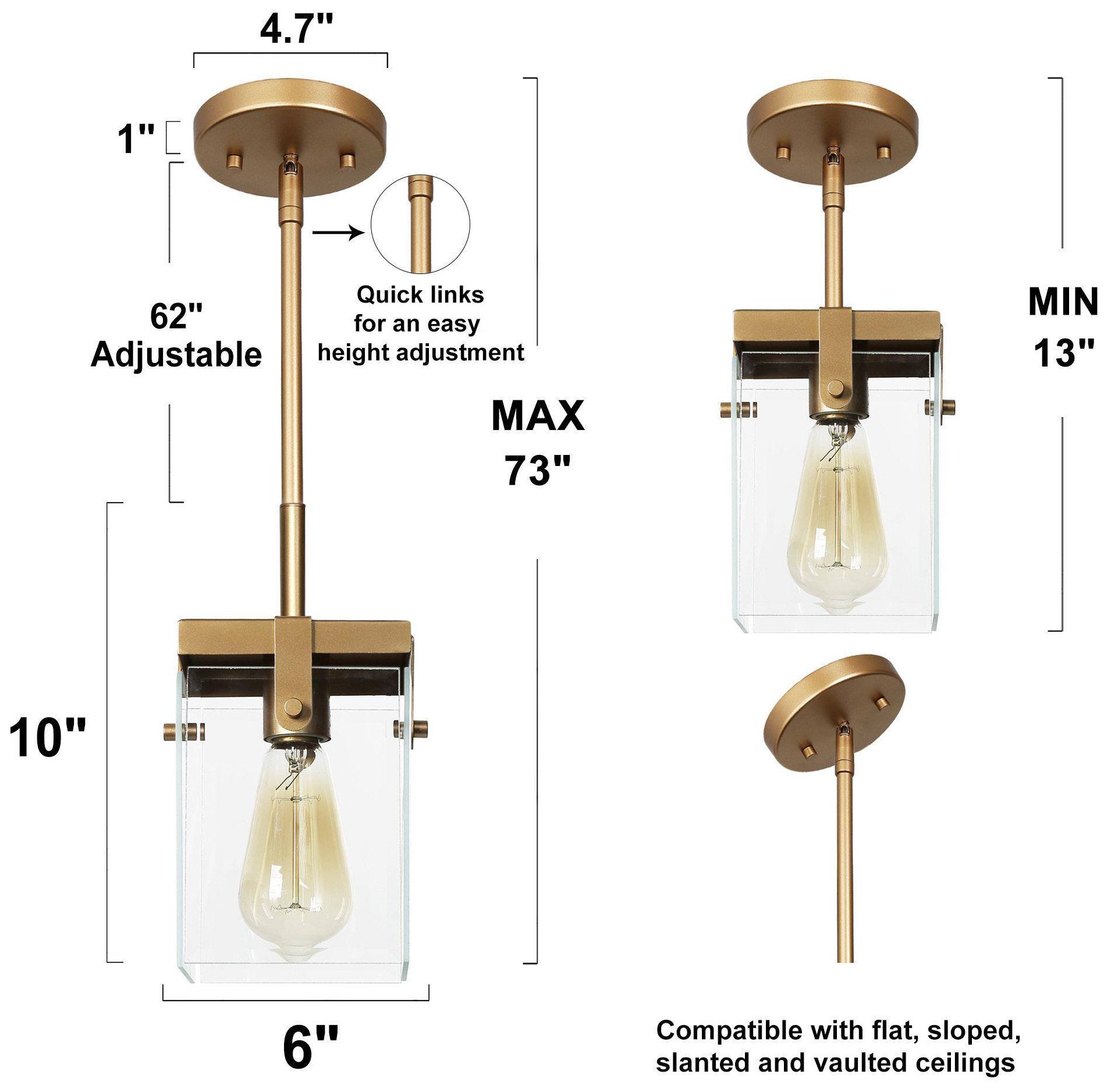 Image 5 6" Wide Brass Rectangle Clear Glass Pendant more views
