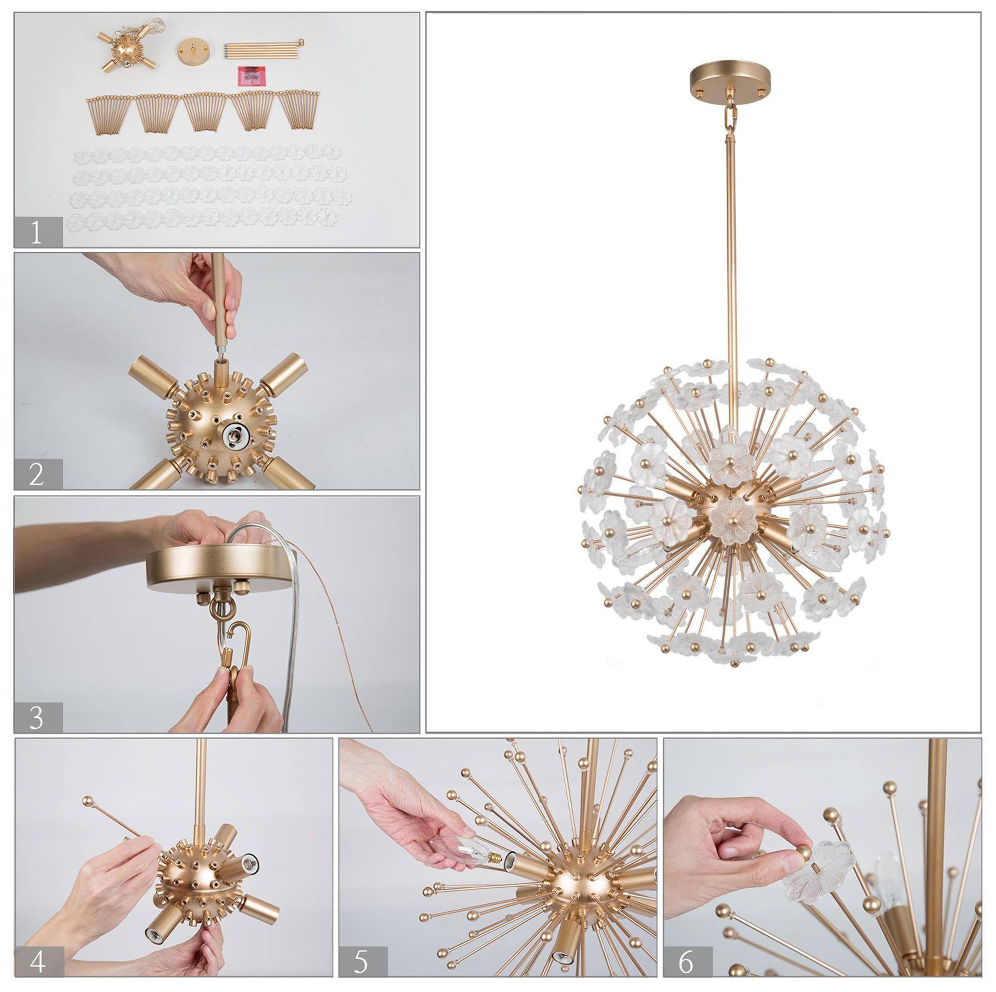 Image 5 6-Light 15.7"W Flower Metallic Gold Chandeliers more views