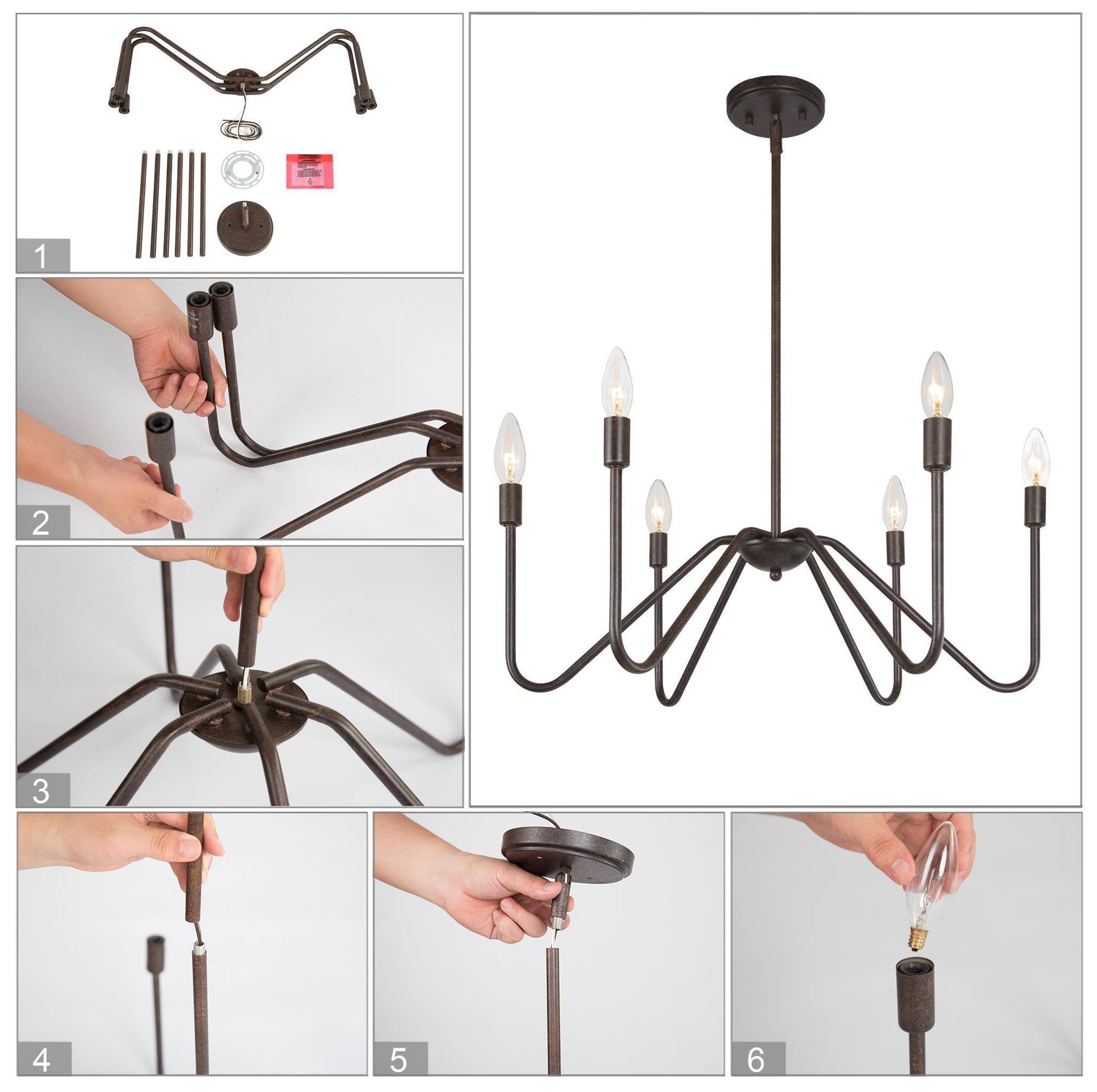 6-Light 24.8"W Classic Rust Bronze Chandeliers