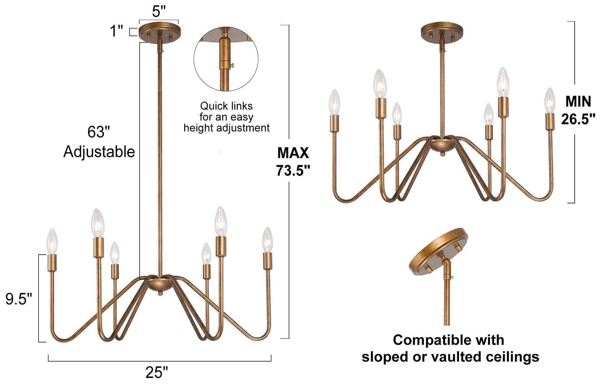 Image 4 6-Light 24"W Classic Antique Gold Chandeliers more views