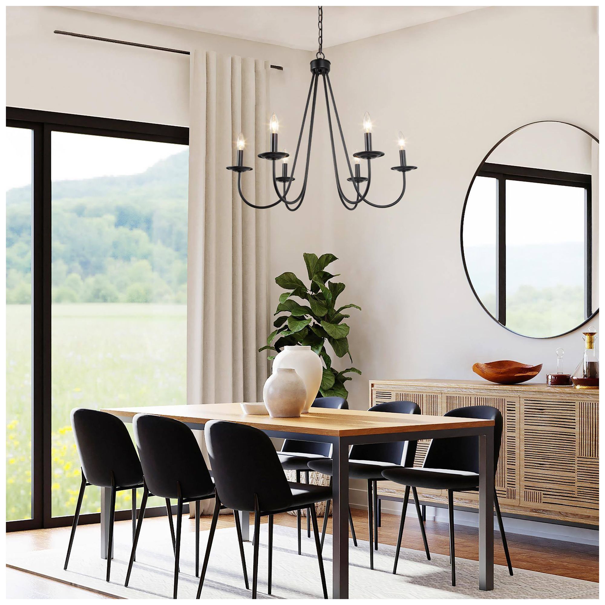 Image 2 6-Light 26.8"W Classic Matt Black Chandeliers more views