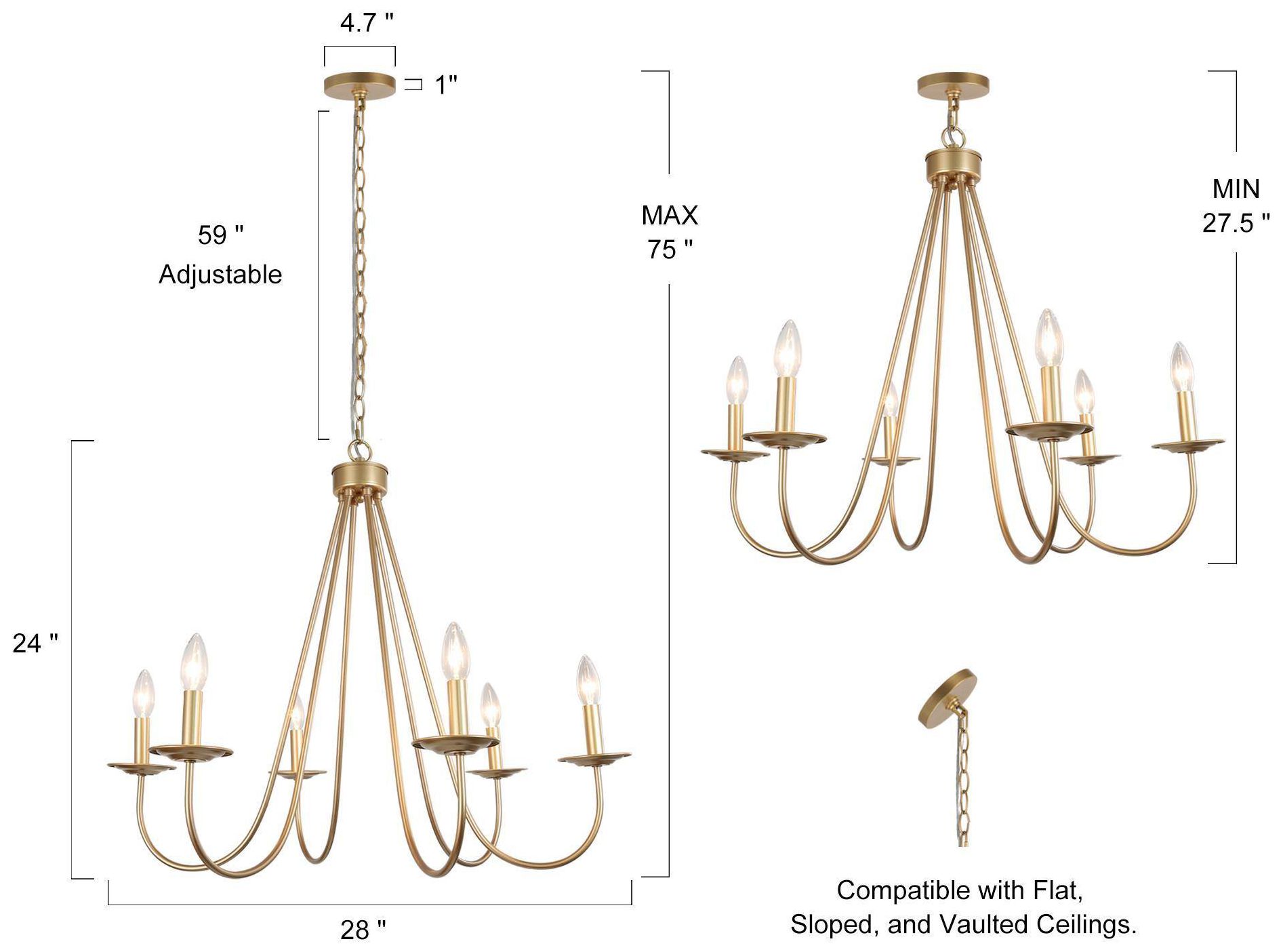 Image 5 6-Light 28"W Classic Gold Chandeliers more views