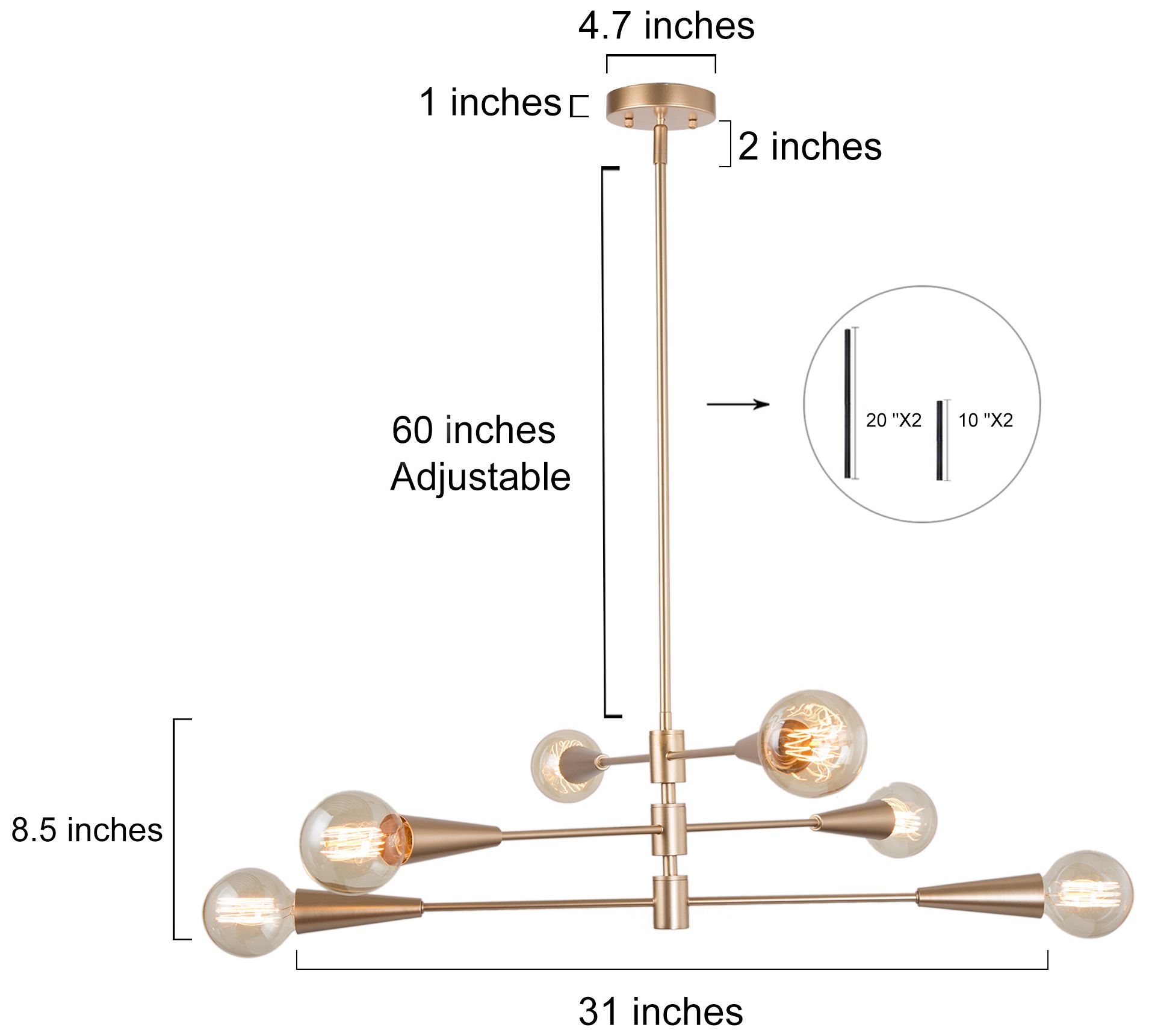 Image 4 6-Light 31.1"W Sputnik Metallic Gold Chandeliers more views