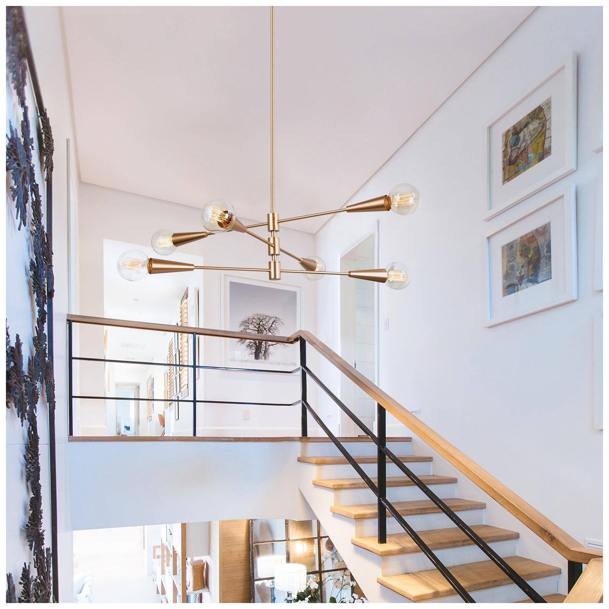 Image 5 6-Light 31.1"W Sputnik Metallic Gold Chandeliers more views