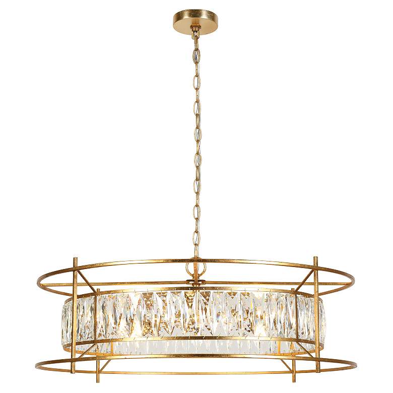 Image 1 6-Light Aged Gold Leaf Chandelier with Crystal