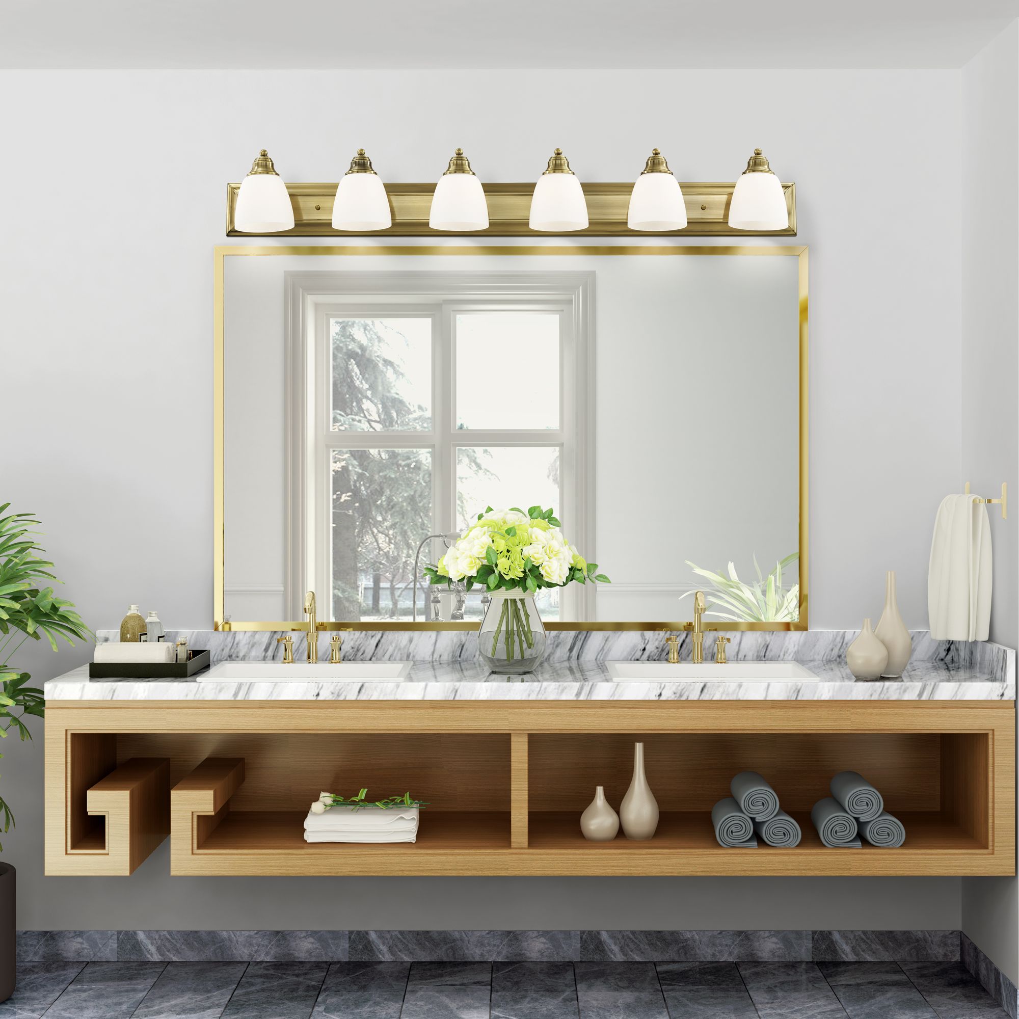 6 Light Antique Brass Bath Vanity