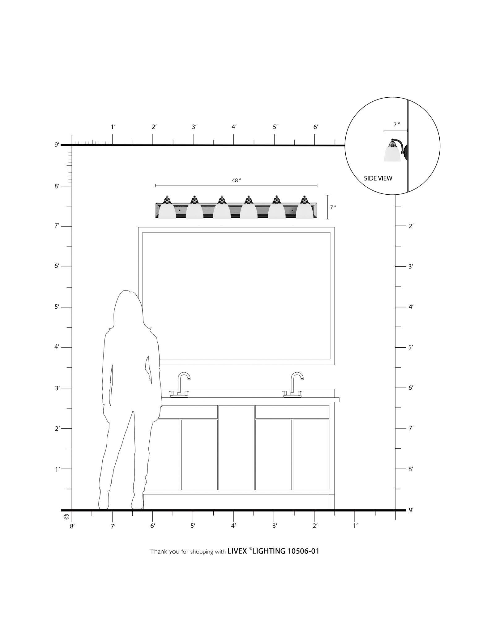 6 Light Antique Brass Bath Vanity