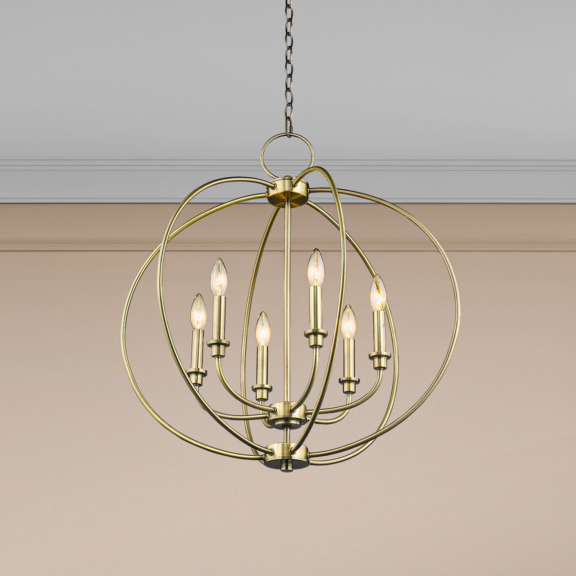 6 Light Antique Brass Chandelier