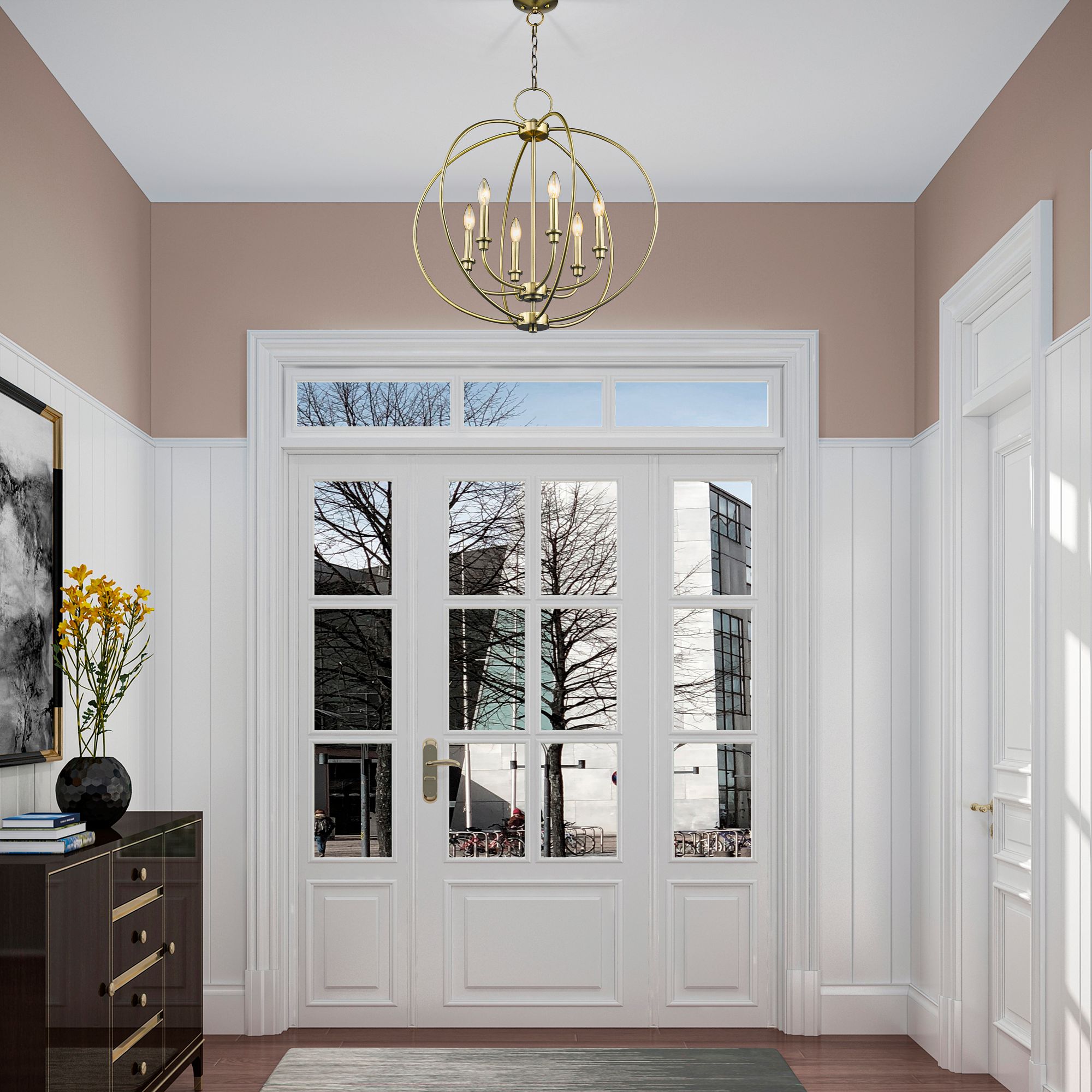 6 Light Antique Brass Chandelier