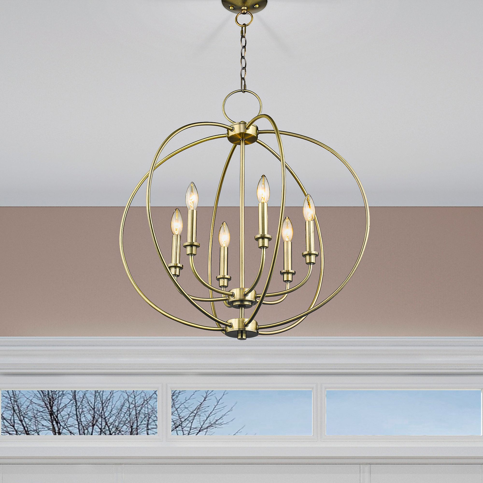 6 Light Antique Brass Chandelier