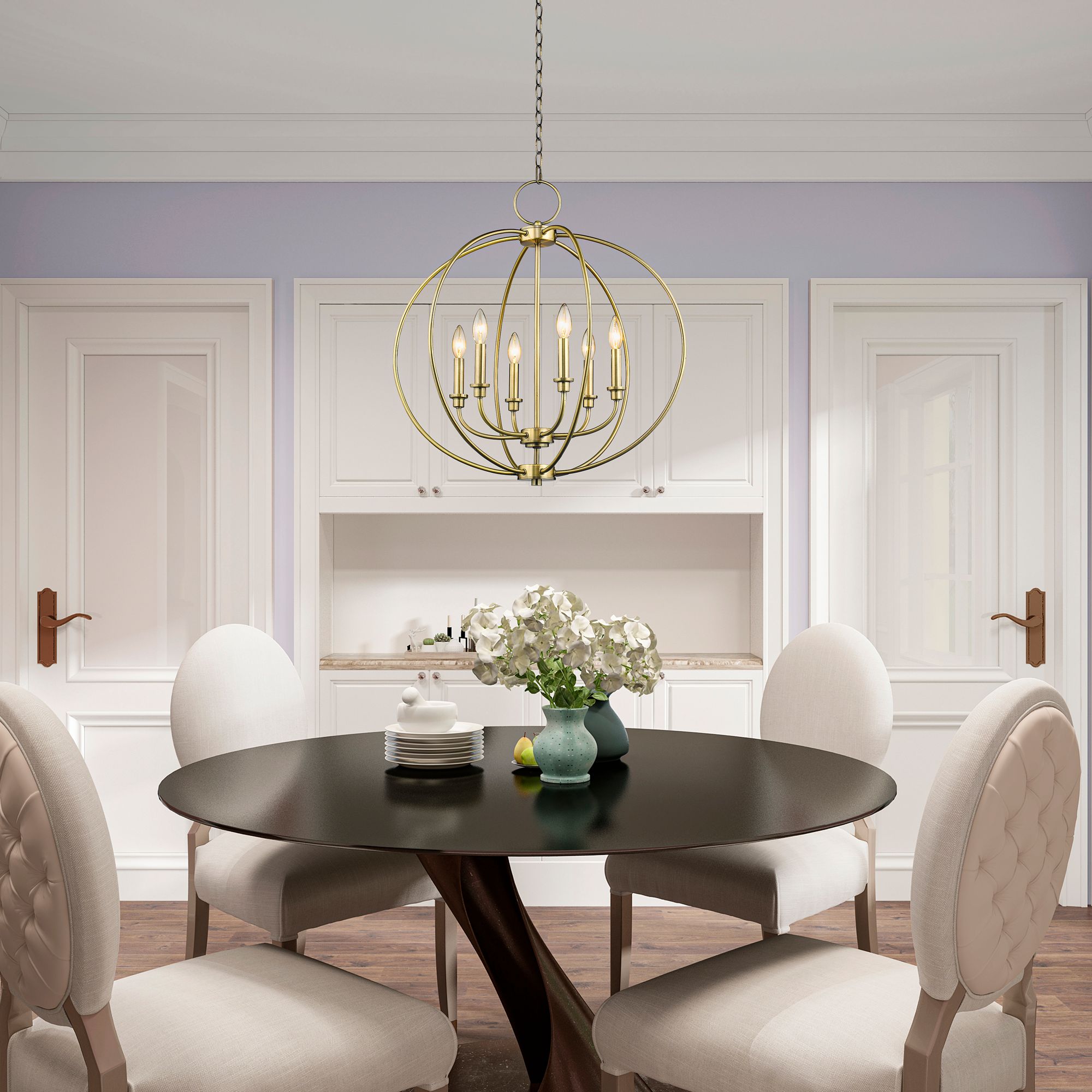 6 Light Antique Brass Chandelier