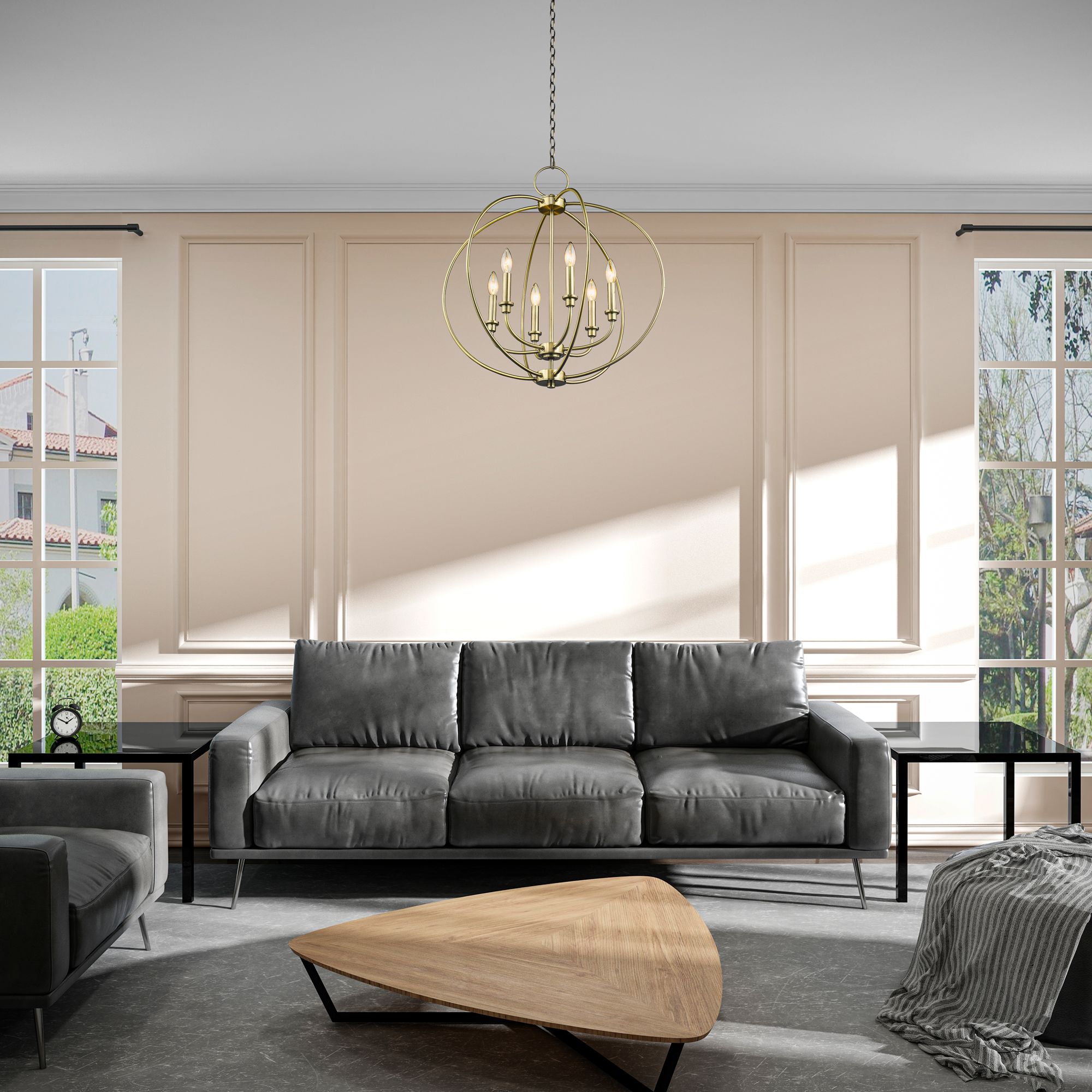 6 Light Antique Brass Chandelier