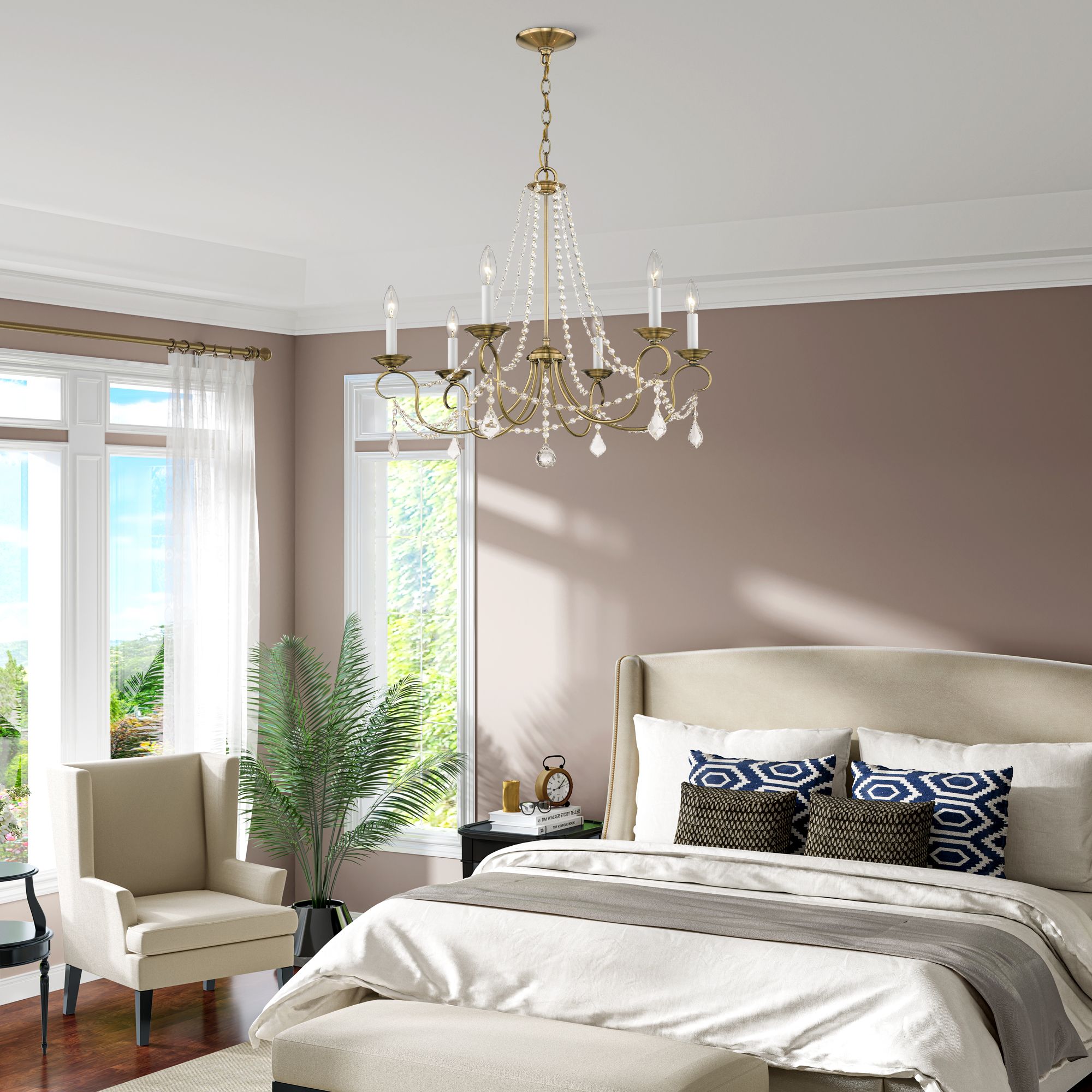 6 Light Antique Brass Chandelier