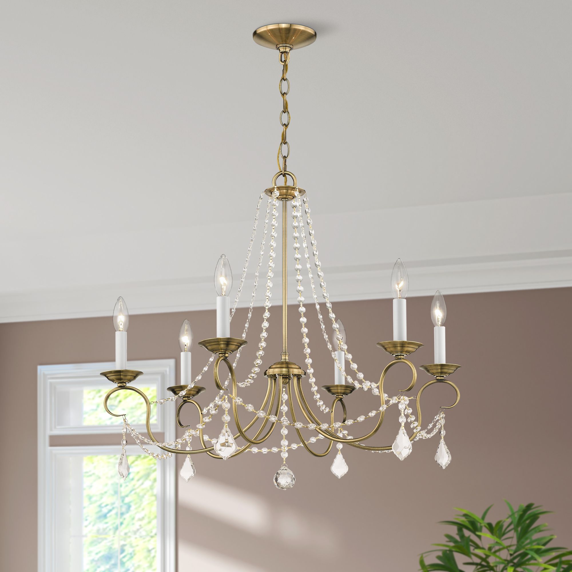 6 Light Antique Brass Chandelier