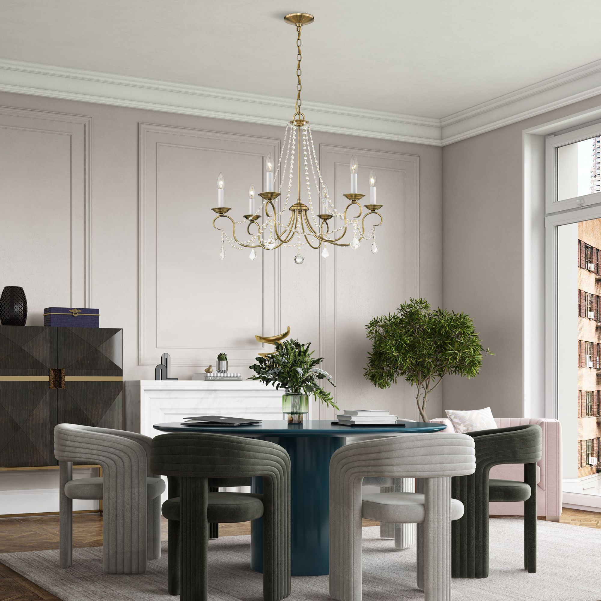 6 Light Antique Brass Chandelier