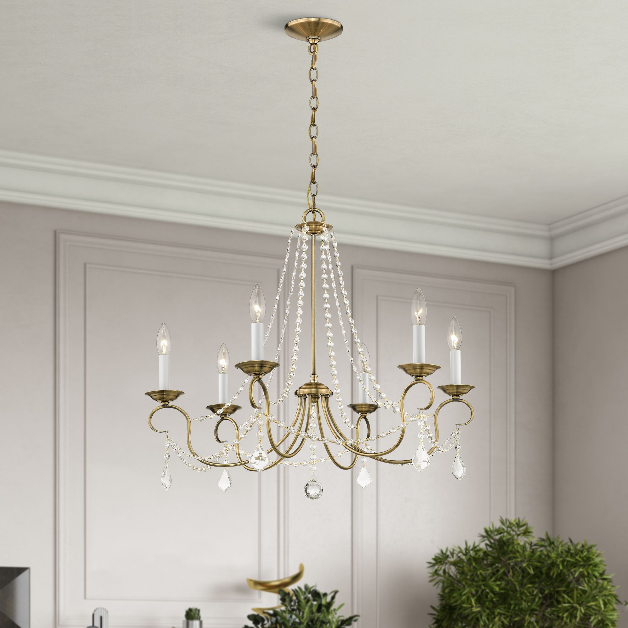 6 Light Antique Brass Chandelier