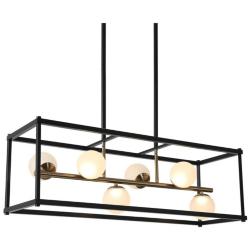 6-Light Black and Brass Ball LED Island Lamp with Frosted Glass