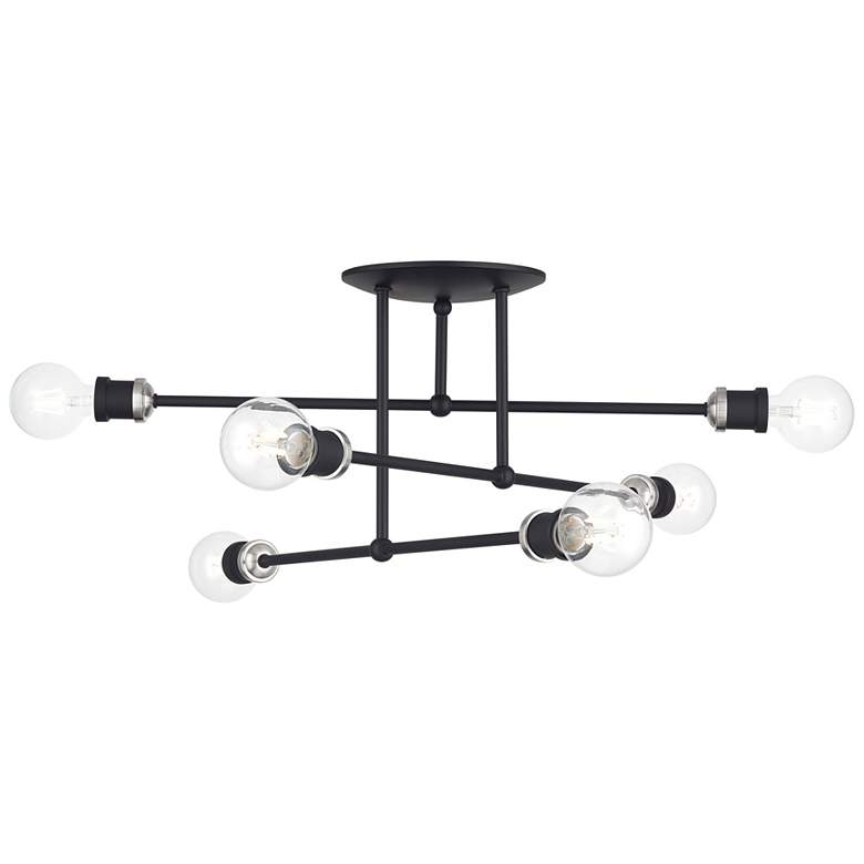 Image 1 6 Light Black Extra Large Semi-Flush with Brushed Nickel Accents